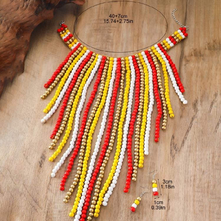 Bohemian Style Beaded Necklace Earrings Set Tassels Designs Jewelry African Beaded Jewelry Beads Earrings for Women