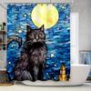 Stylish Black Cat Moon Blue Shower Curtain Bathroom Decor Waterproof Fabric Printed Washable Home Decoration