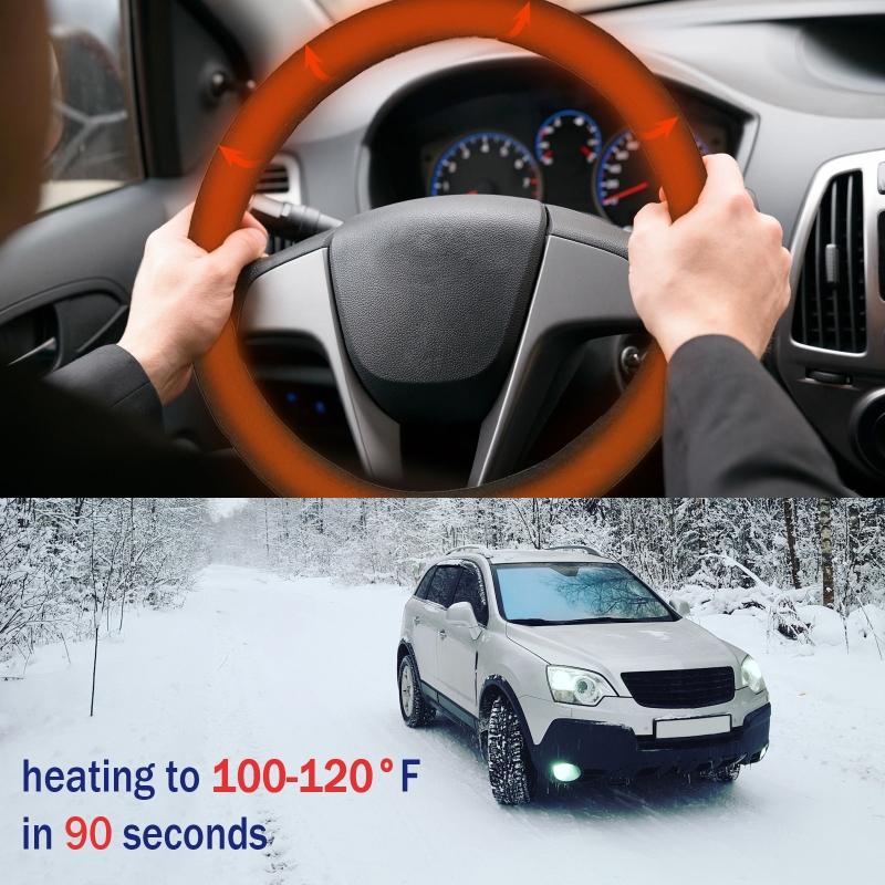 Winter Heating Steering Wheel Cover Non-slip for DC 12V Quick Warmer Rapid Heat Soft Suede Cover Auto Winter Accessories