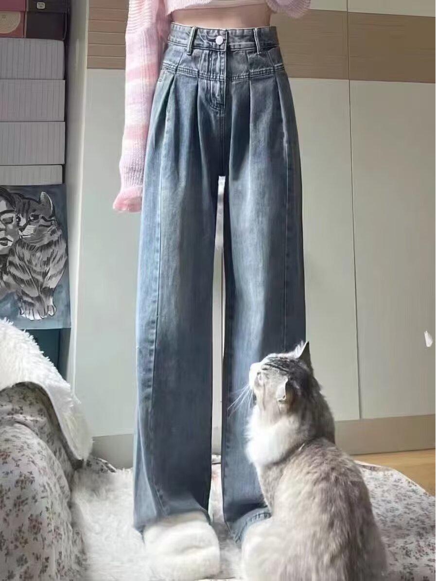 

Ретро женские джинсы с высокой талией и широкими штанинами - Весенне-осенние свободные облегающие брюки прямого кроя длиной до пола Triple Extra Large