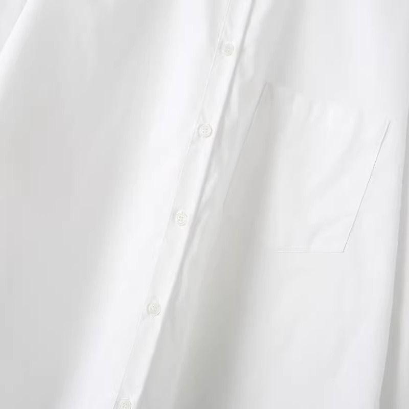 Zab Autumn New Women's Clothing Fashion Style French Style Design Slit Hemline At Hem Plus Size Long Sleeves Cotton Shirt