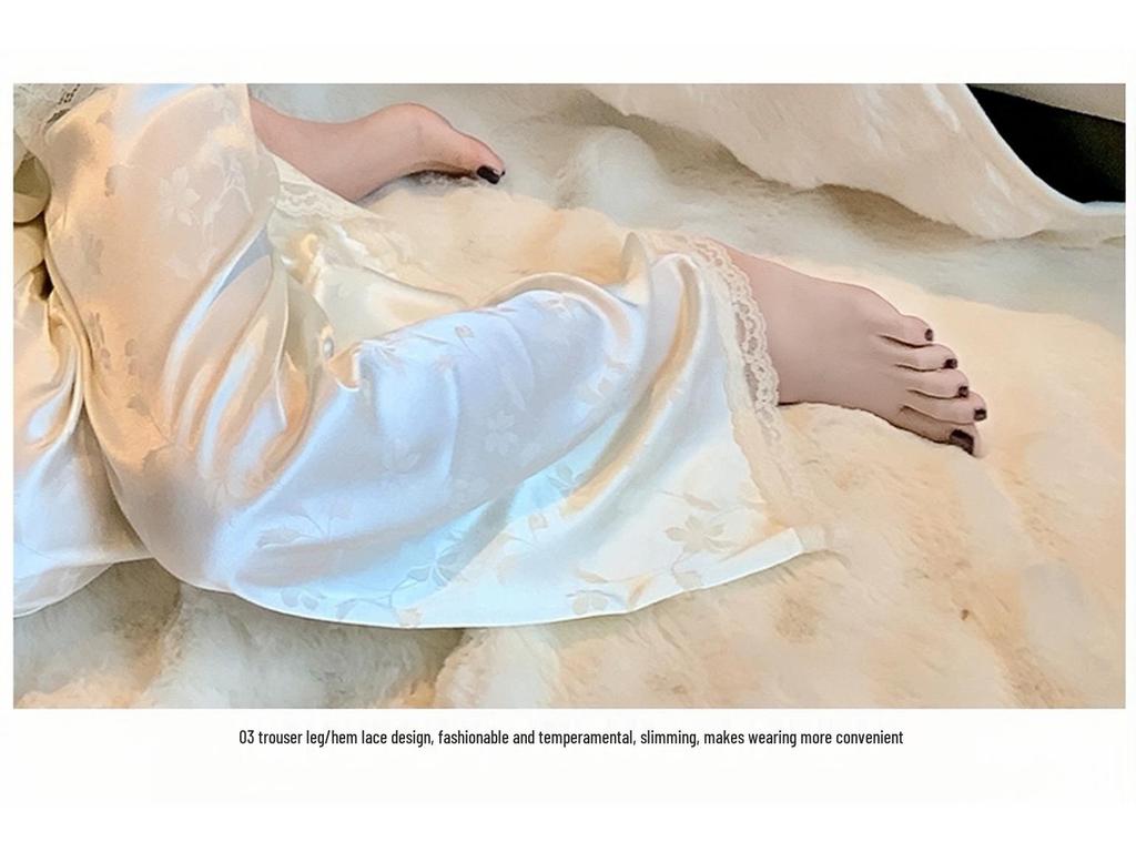 2025 Women's Ice Silk Butterfly Pajamas: Long Sleeve, Chest Pad, Spring/Autumn