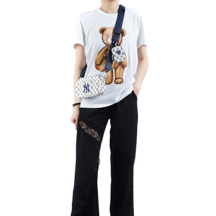 MLB Monogram Series New York Yankees Vintage Floral Print Letter Logo Polyester Shoulder Crossbody Bag Mini Unisex Bags Beige 3ACRS012N-50CRS
