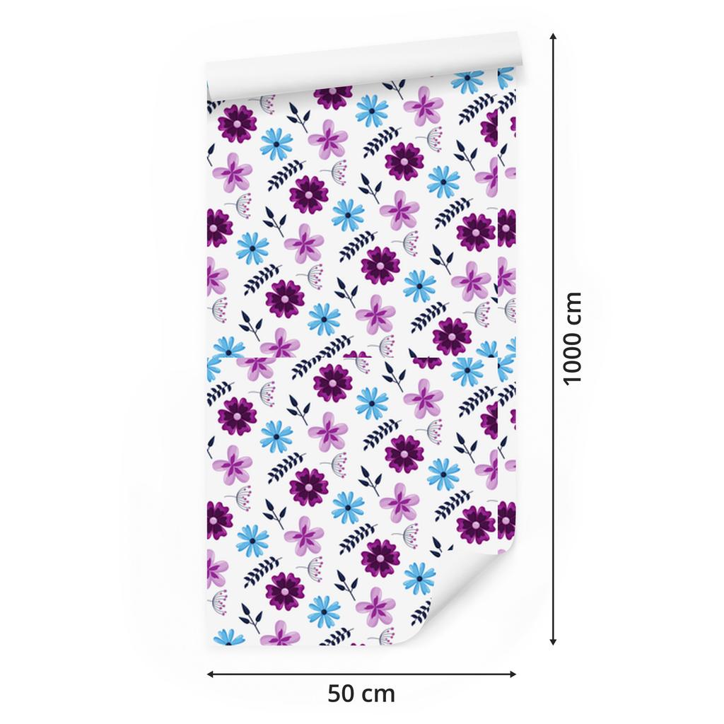 Wallpaper Purple Flowers White and Purple for Living Room and Bedroom 50x1000