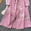 Elegant Butterfly Embroidered Polo-neck Vintage Long Sleeves Single Breasted Slim A-line Long Dress French High Street Clothing