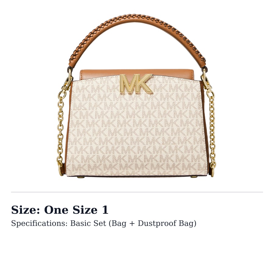 Michael Kors Karlie Cow Leather Shoulder Bag, Crossbody Bag, Handbag Small Women's Vanilla White/Acorn Brown 32F1GCDC1B-149