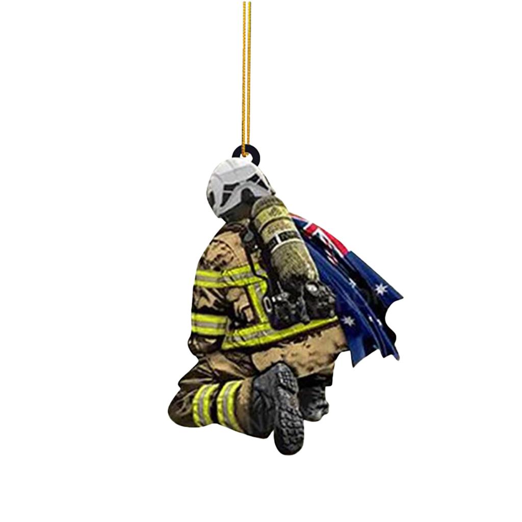 Christmas Firefighters Double sided Acrylic Car Pendant Fireman Xmas Tree Hanging Decoration Fireman Noel Ornaments Navidad