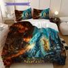 Fantasy Warriors Unite Azeroth Three-piece set (1 * duvet cover + 2 * pillowcase, without core) 2D Flat Christmas birthday gift Soft and comfortable