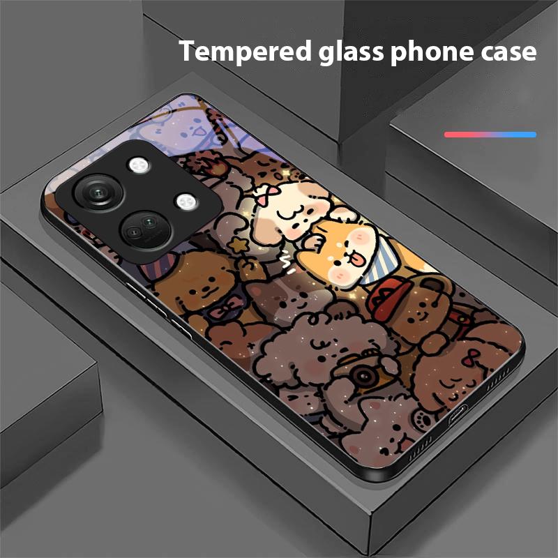 Gattino Luminoso Per OnePlus Nord 3 5 6T 7 Pro 8 12 10T Reno8 Lite 5G 10R Nord N30 Custodia Rigida in Vetro Temperato per Telefono Nera