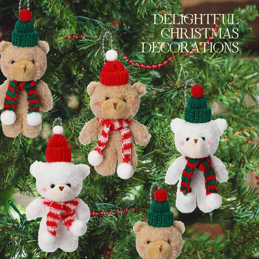 12-60 Stück Weihnachten Stofftiere Mini Teddybären Großpackung Weihnachts-Plüschtiere für Weihnachtsfeier Gastgeschenke Weihnachtsbaumschmuck