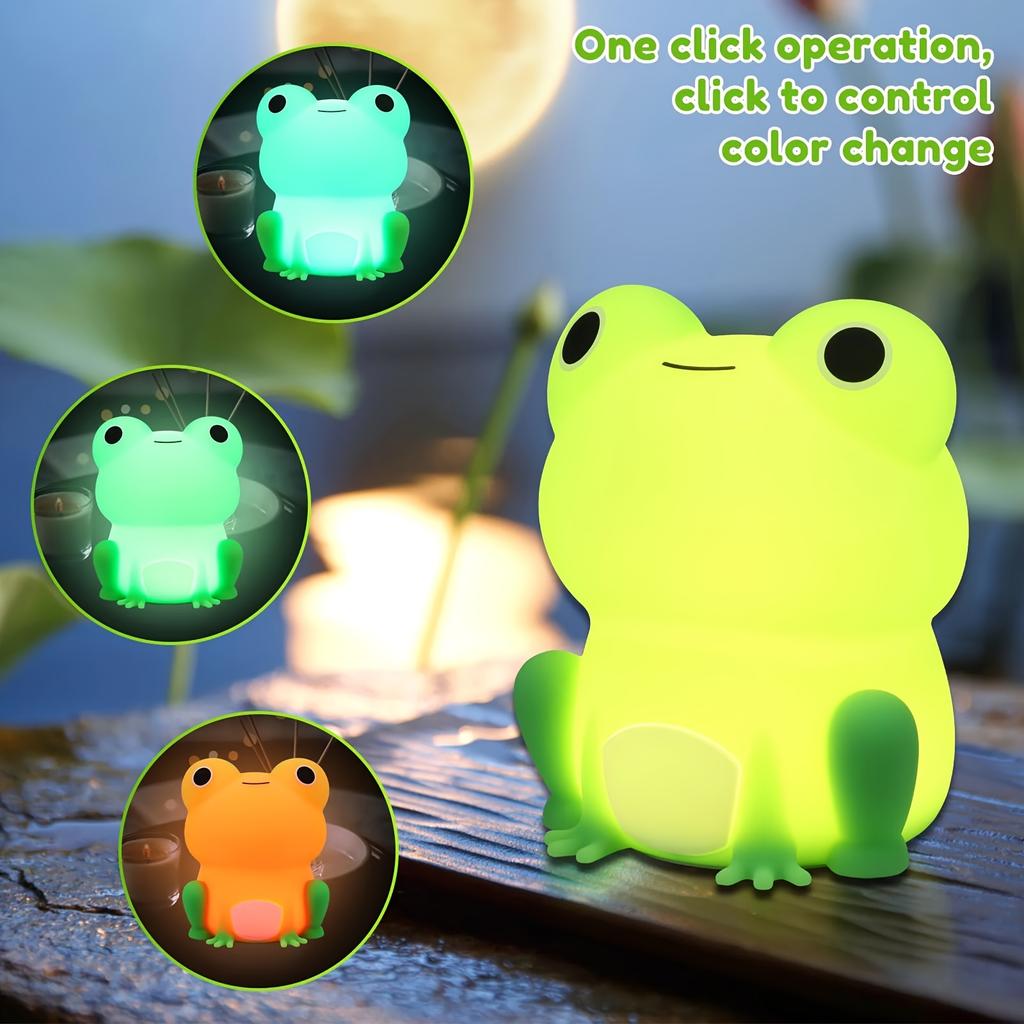 1pc Whimsical Frog Shaped LED Night Light 7 Color Changing,Timer Function, USB Rechargeable,Compact Tabletop Lamp for Bedroom, Living Room, or Office