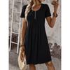 QICED Fashion Summer Spring Solid Color Print O-Neck Short Sleeve  Casual Dresses