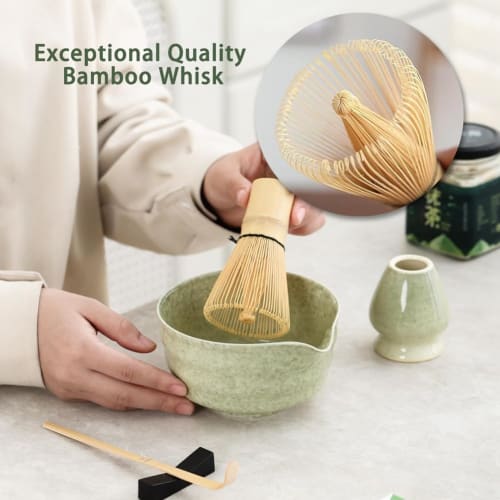 Chaksy Matcha Set, Japanese Tea Set Includes Matcha Bowl with Spout, Matcha Holder, Bamboo Matcha, and Bamboo Scoop