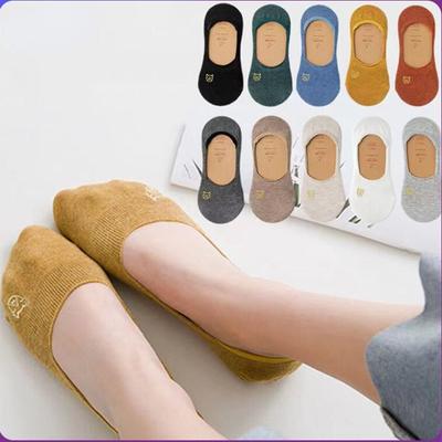 Invisible Shallow Mouth Non Slip Boat Socks for Women of Ten Colors Summer Thin Section Solid Color Embroidery Crew Socks