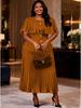 Women's Plus Size Short-Sleeve Pleated Skirt and Shawl Set - Elegant Banquet Two-Piece Suit