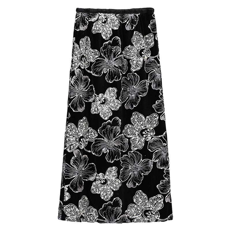 

Feiyuan Sequin Floral Midi Skirt with Back Slit - Versatile, Plus Velvet, Warm, Autumn/Winter Fashion Straight Skirt Extra Large чёрный