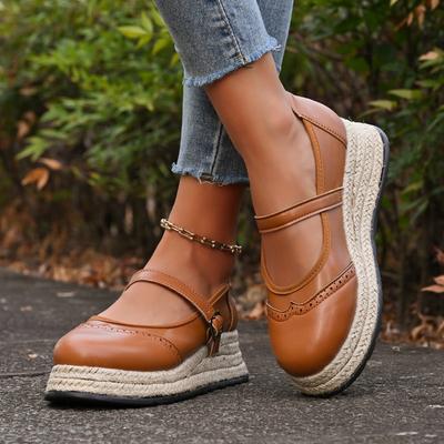 Fischerschuhe mit dicker Sohle, Keilabsätze mit runder Spitze, Neue Schnallen-Einzelschuhe für Damen