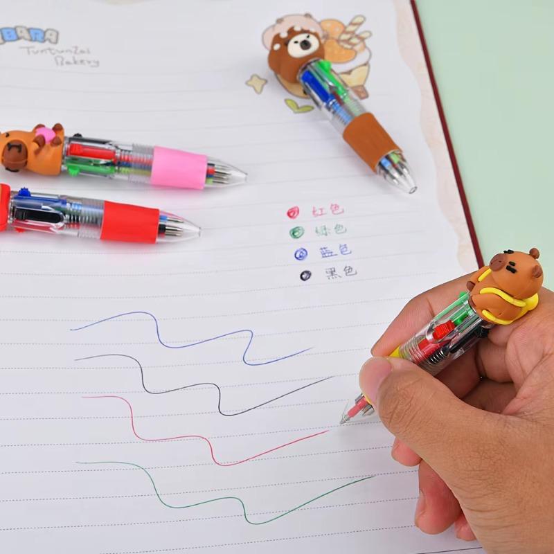 1Pc Cartoon Cute Capybara Four-Color Mini Ballpoint Pen Multicolor Press Writing Pens School Supplies Gifts