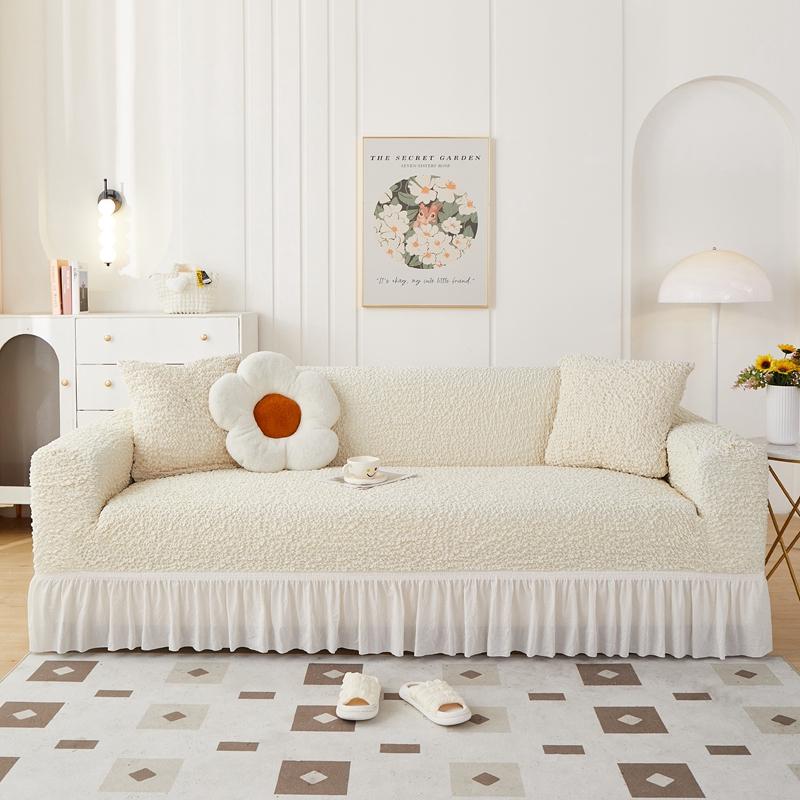 Premium Elegant Sofa Slipcover with Skirt for 1/2/3/4 Seater Stretchable Polyester Non-Slip Bubble Cloth Pet and Living Room Protector