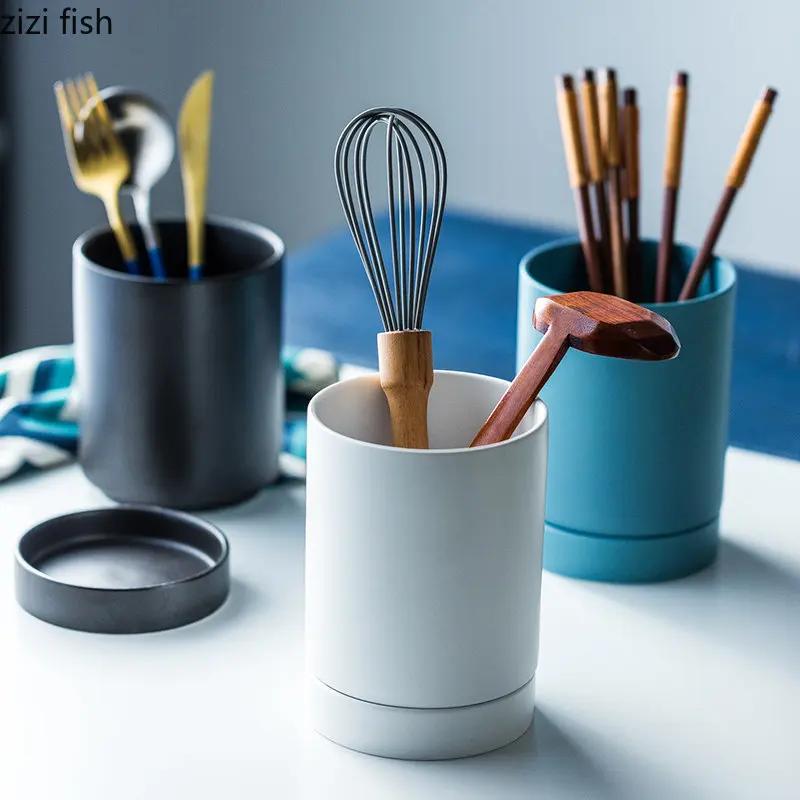 Ceramic Chopstick Holder Single Storage Jar Chopstick Spoon Storage Tube Creative Chopstick Cage Tableware Kitchen Storage Box