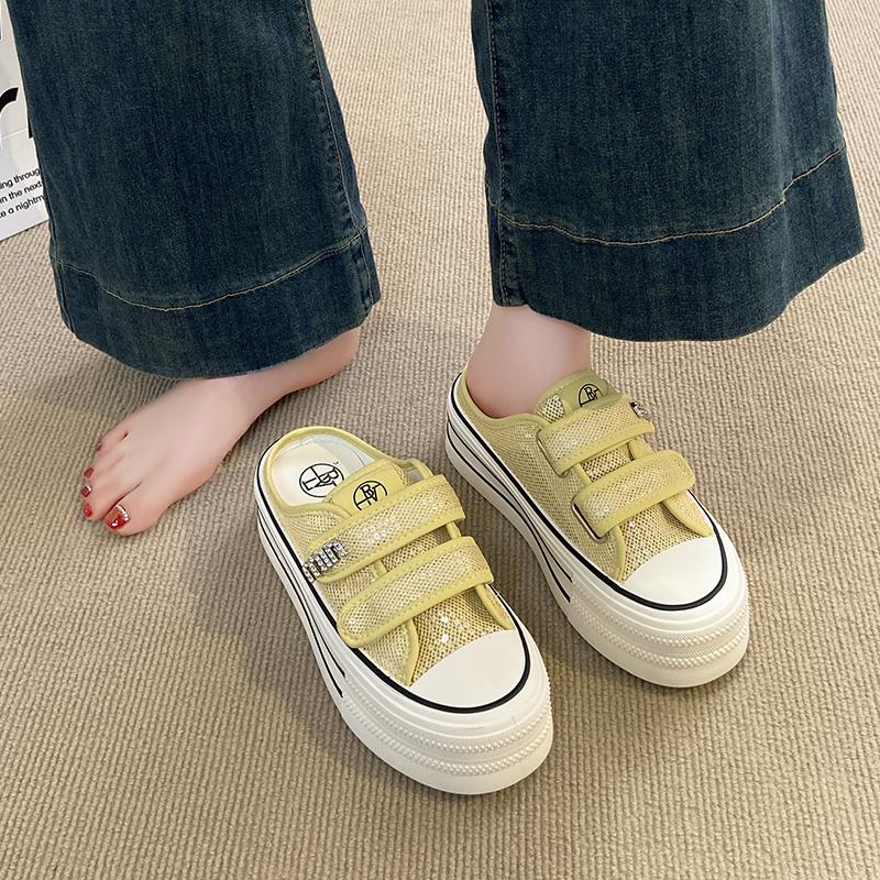 Fashion CRLAYDK Fashion Platform Mesh Skate Shoes for Women Slip On Casual Outdoor Slides Ladies Backless Walking Breathable Tennis