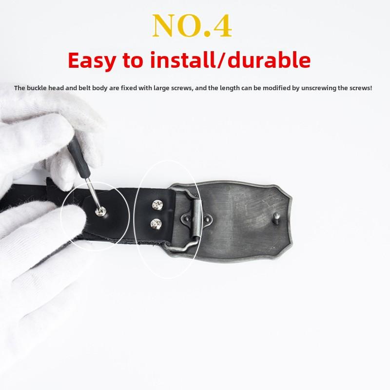 Retro Punk Two-layer Pure Cowhide Smooth Buckle Belt Men's W Letter Whole Leather Belt Jeans Belt