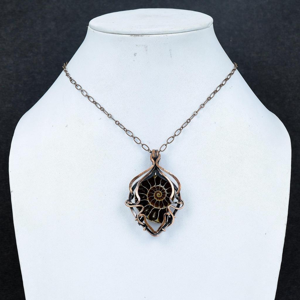 Ammonite Fossil Pendant, Gemstone 999 Copper Wire Wrapped Jewelry Pendant, Handmade Jewelry Beautiful Pendant