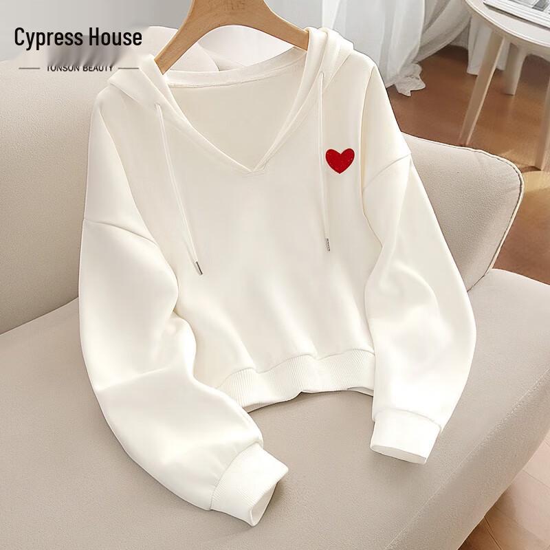 

Women s Heart Embroidery Hooded Short Sweatshirt L