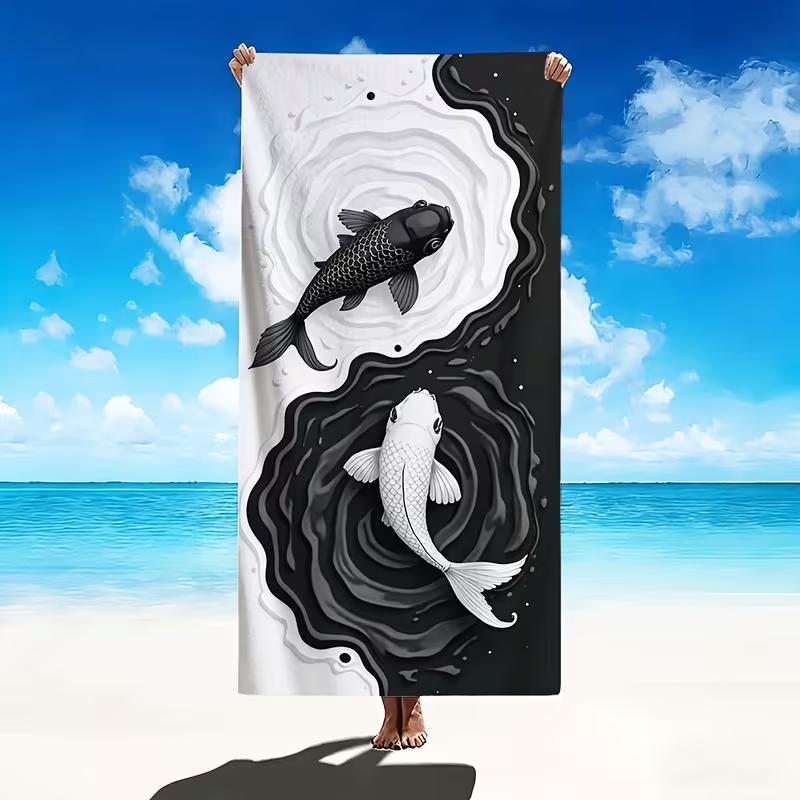 Yin Yang Starry Sky Fish Print Beach Towel Cute Celestial Ocean Animal Print Quick Dry Soft Absorbent Sand Free Towel for Summer