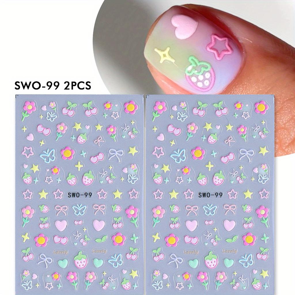2025 New Summer Nail Sticker, Cute Macaron Design with Cherry Strawberry Patterns Ins Style Nail Art Decals