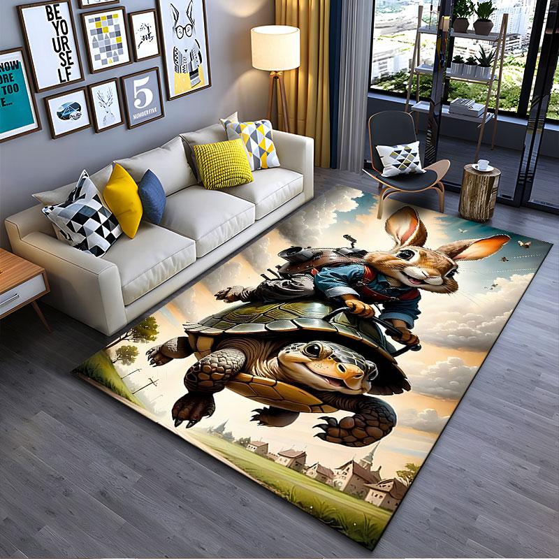 Rabbit Riding Turtle Adventure suitable as a non-slip mat for the living room or bedroom sofa