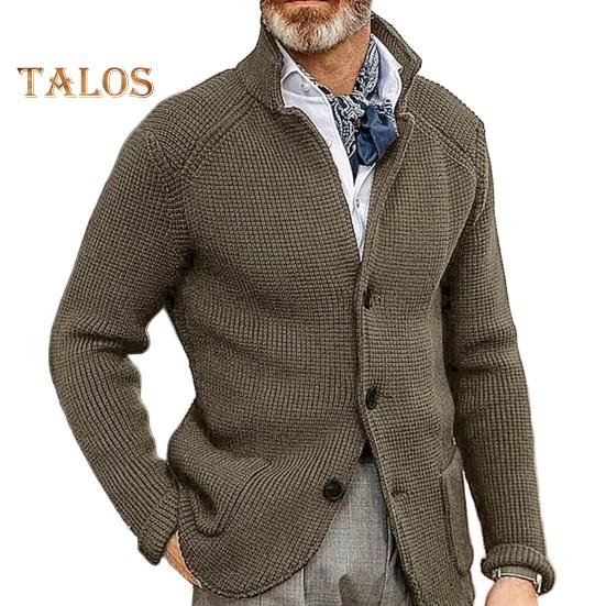 

Мужской свитер, пальто с двумя карманами, однобортный, трикотажный, эластичный, с длинными рукавами, отложным воротником, верхняя одежда, однотонная, повседневная одежда, для школы, средней длины M коричневый