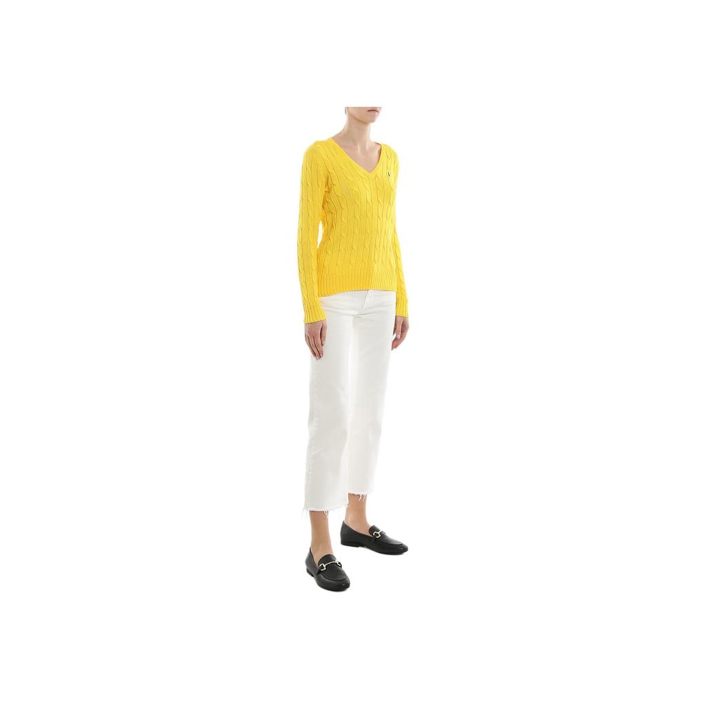 Polo Ralph Lauren Logo Embroidered V-Neck Pullover Long Sleeve Knit Sweater Women Sweater Yellow 211580008-057