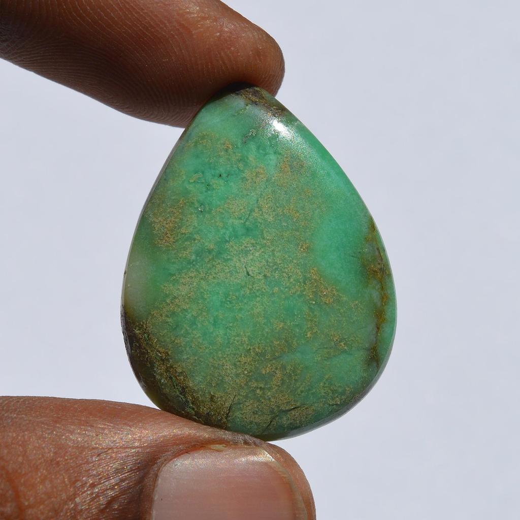 Natural Chrysoprase Gemstone Cabochon - Loose Semi Precious Stone 27 Carats Pear Shape 31x24 Mm, Jewelry Craft Supply