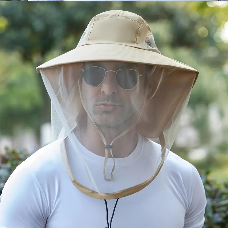 1pc Unisex Outdoor Mesh Hat & Integrated Face Mask - Breathable Fishing Hat with Adjustable Chin Strap