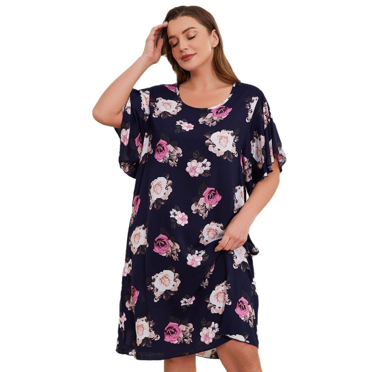 

Летние свободные ночные рубашки с коротким рукавом большого размера для женщин 4XL тёмно-синий