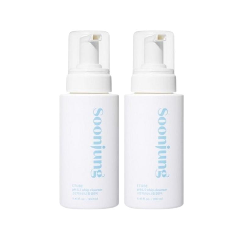ETUDE SoonJung pH 6.5 Whip Cleanser 250ml x 2 – Gentle Bubble Facial Cleanser for Sensitive Skin, Low pH Soothing Foam 250ml x 2