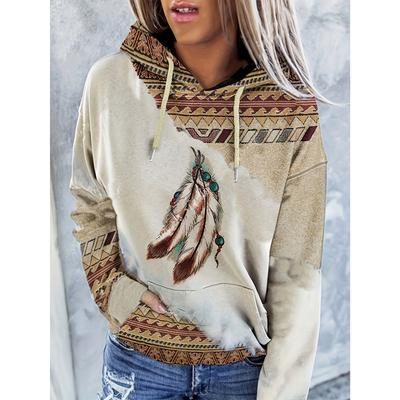 Women's Casual Fashion Round Neck Pullover Sweatshirt Western Ethnic Style Retro Printed Hoodie