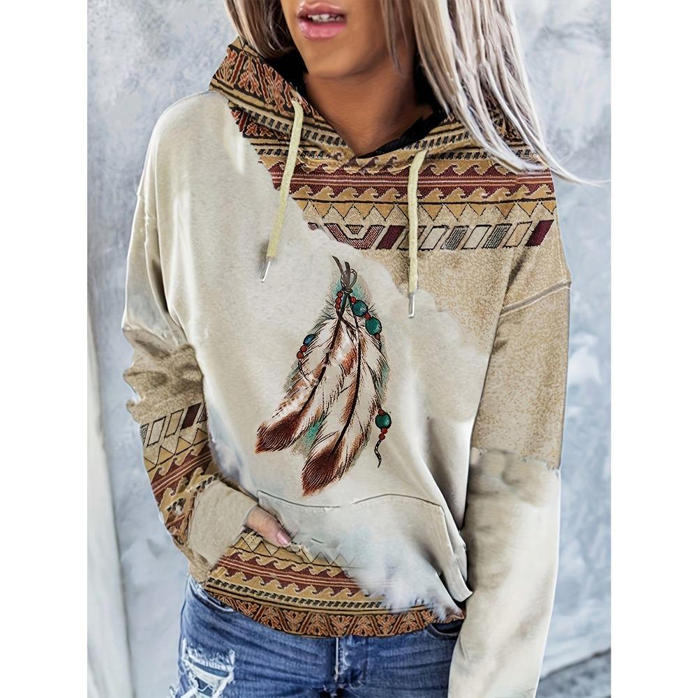 Women's casual fashion round neck pullover sweatshirt Western ethnic style retro printed hoodie