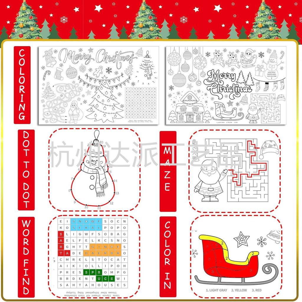 Weihnachts-Graffiti-Karten, Weihnachtsdekorationen, Ausmal-Papier-Platzsets für Kinder, Malbücher für Kinder