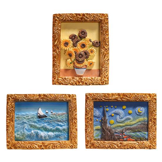 1/3/6 stk Verdensberømt maleri Kjøleskapsmagnet Hjemmekontor Kjøkken Skap Kjøleskap Resin 3D Oljemaleri Kunst Magnetisk Dekorasjon Ornament
