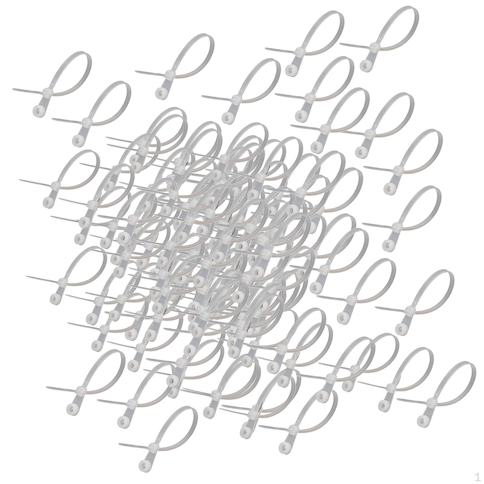 

100 Nylon Cable Ties with Fixed Head, Screw Mounting Hole, Self-Locking Fastener 3.6x150mm White