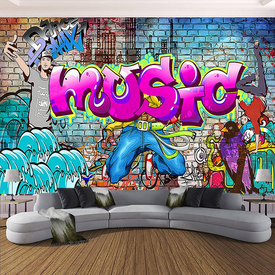 Graffiti Wallpaper Cartoon 3d Mural Street Hip Hop Graffiti Wall Paper Brick Wall Background Home Decor