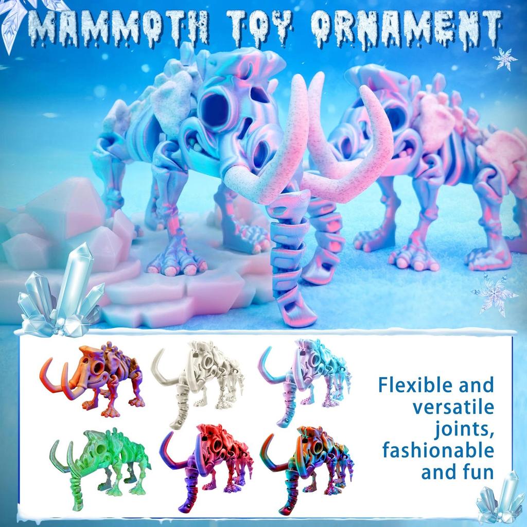 3D Printed Mammoths Figures Toys Model Multi-Jointed Movable Ornament Realistic Animals Decorative Desktop Creative Novelty Toys