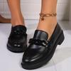 Fashion Pointed Toe Pu Leather Loafers Women Chain Decor Thick Sole Pumps Female Lady Office Soft Bottom Patent Leather Shoes Mujer