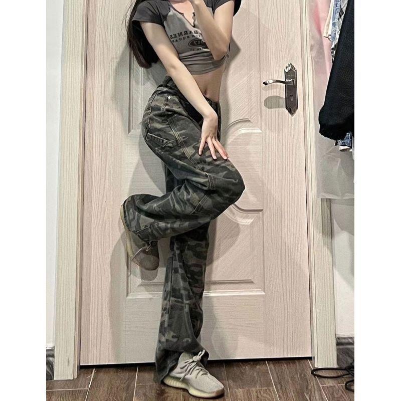 Damen Sommer Camouflage Overalls - Retro Hip-Hop Stil High Street Mode Jeans