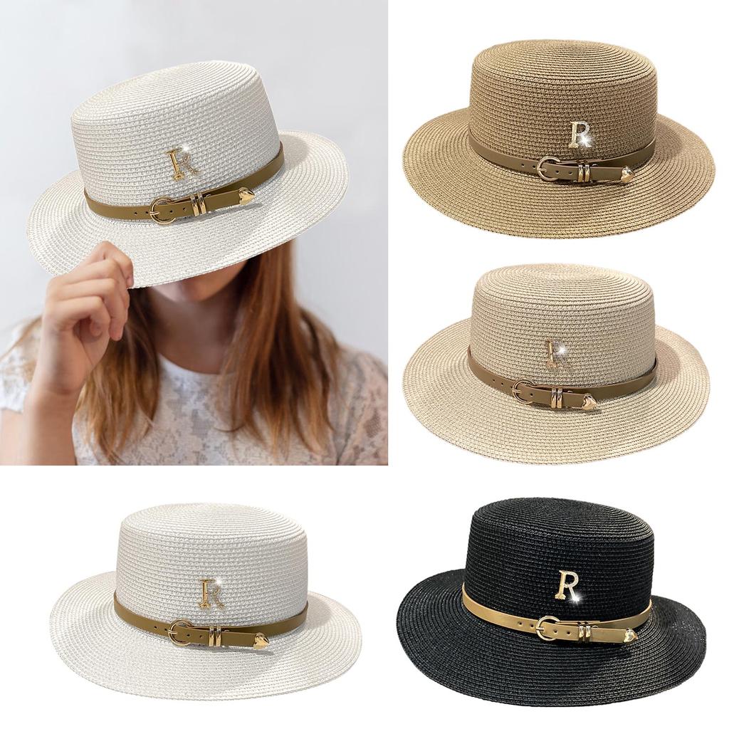 Flat Cap Straw Hat For Women Straw Flat Hat Straw Panama Hat Summer Hat Wide Summer Sunhat Pork Pie Hat Sunscreen Hat