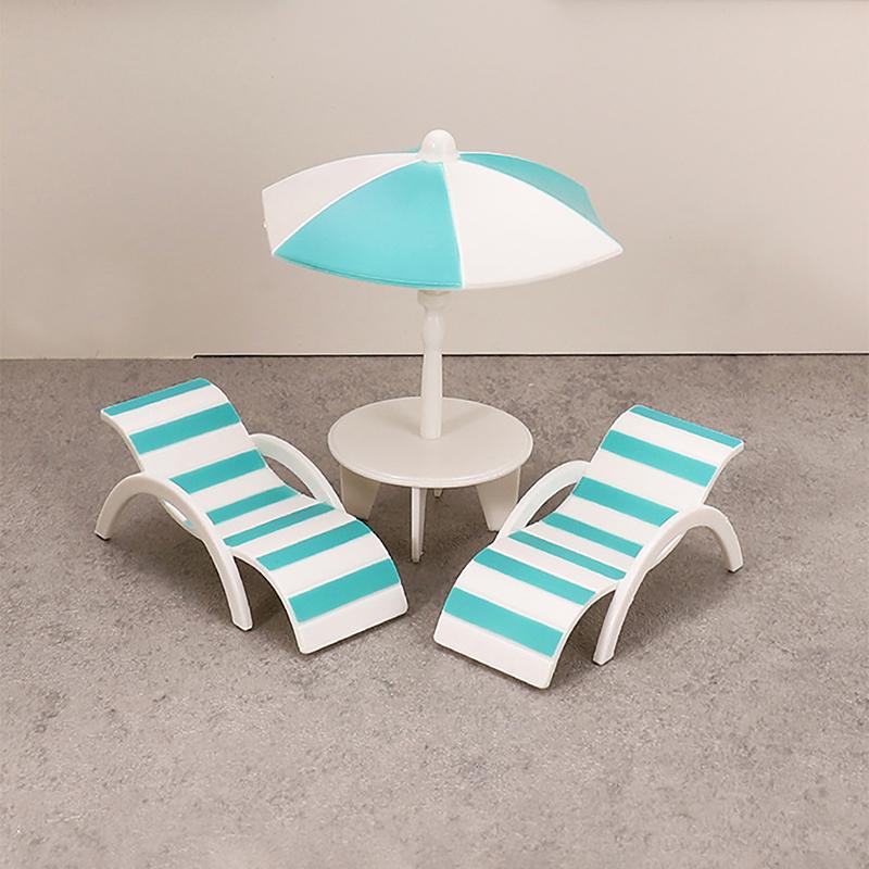 Mini Sun Umbrella, Double Beach Chair Set, Miniature Handicrafts, Toy House Decoration, Micro Landscape Ornaments