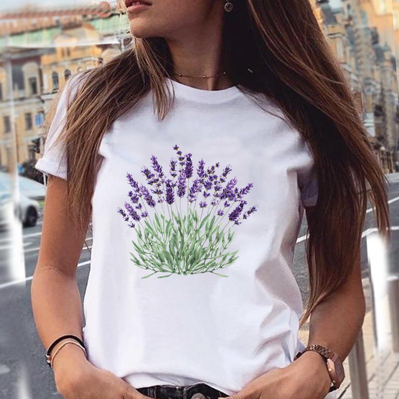 Women T-Shirts 90S Tropical Plants Love Letter Printing New Graphic Print Female Fashion Cartoon Summer T Tops Shirt Tee T-Shirt