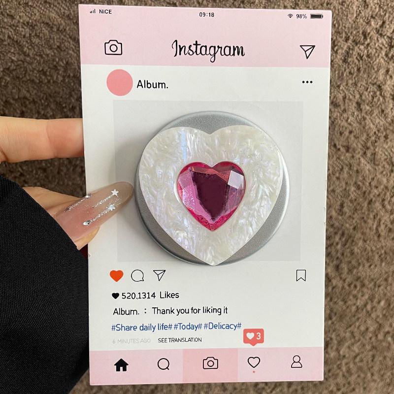 Heart-Shaped Rhinestone Pattern Magnetic Phone Holder with Retractable Foldable Design